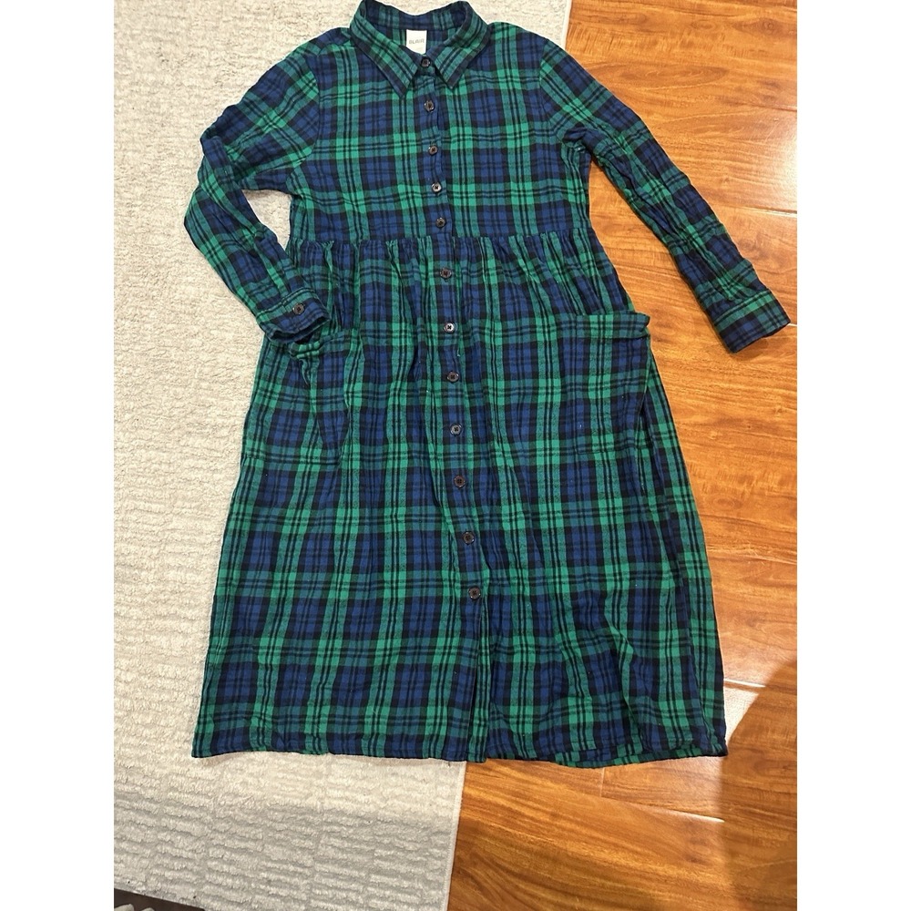 Blair Green Blue Plaid Button Up Dress Flannel Women's Size Small S Y2K Ralph
